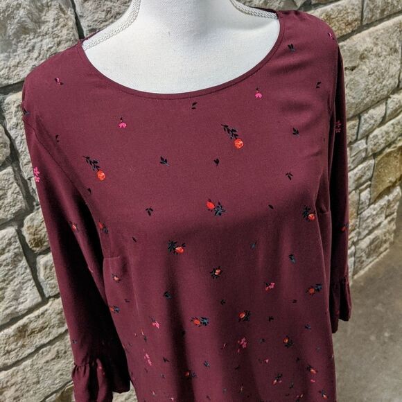 Old Navy Dress Large Burgundy Floral Print Shift Dress Long Sleeve - Picture 4 of 6